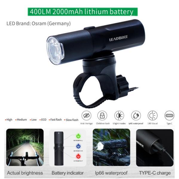 Велоліхтар Велофара потужна LEADBIKE M02-OSRAM 400LM 2000mAhwaterproof children lock Li-Ion акумулятор. ЗУ Type-C