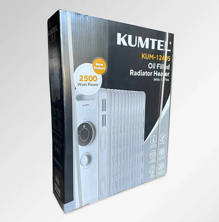 Масляний радіатор (обігрівач) KUMTEL KUM-1240S 1000/1500/2500 Вт 13 секцій Білий, фото 3