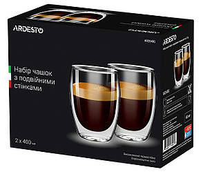 Набір чашок Ardesto 400 мл 2 шт. З подвійними стінками для лате Скло (AR2640G), фото 1