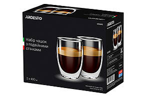 Набір чашок Ardesto 400 мл 2 шт. З подвійними стінками для лате Скло (AR2640G), фото 5