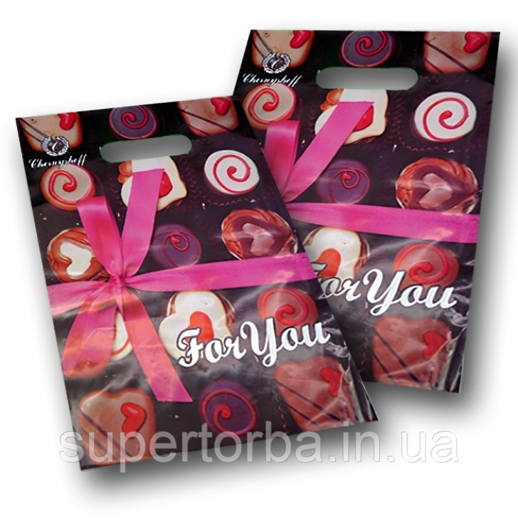 Поліетиленовий пакет із прорубною ручкою розмір 22х30 "Цукерки" 50 штук, фото 1