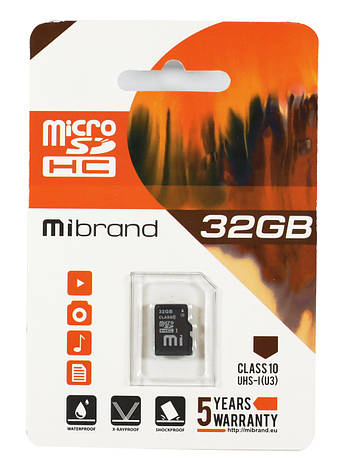 Карта пам'яті microSDHC (UHS-1 U3) Mibrand 32 Gb C10 (MICDHU3/32GB), фото 1