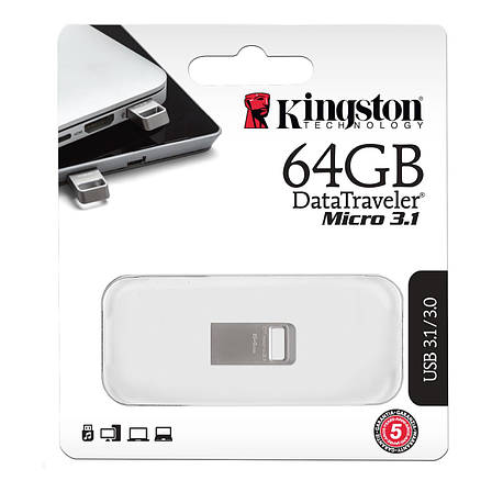 USB Флешка (Флеш-накопичувач) 3.1 Kingston DTMicro 64 GB Metal Сріблястий (DTMC3/64GB), фото 3