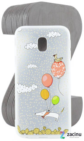 Чохол-накладка TPU для Samsung J330 J3(2017) Fashion ZOO ser. Собака та кульки Прозорий/матовий, фото 1