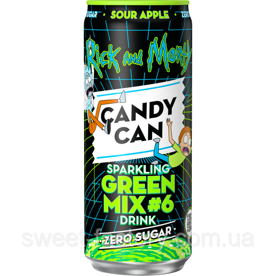 Газований напій Candy Can Rick & Morty Green Mix Apple Zero Sugar 330ml, фото 1