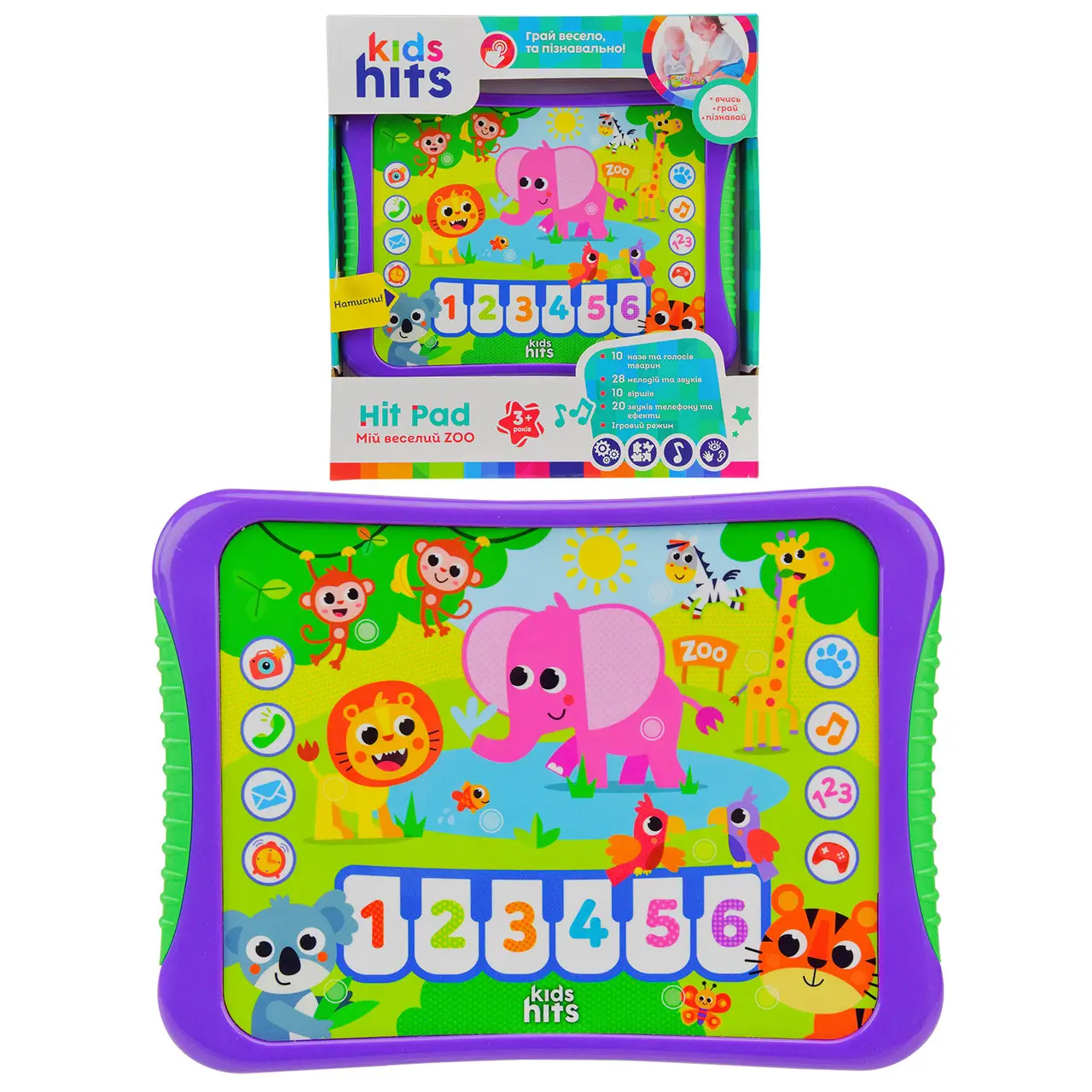 Планшет інтерактивний Kids Hits Мій веселий ZOO (20 звуків, 28 мелодій, 10 віршів, українською.)