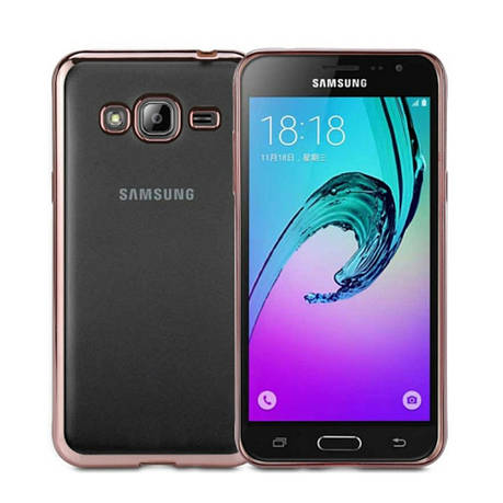 Чохол-накладка TPU для Samsung J320F J3(2016) Electroplating ser. Рожевий/прозорий(22232), фото 1