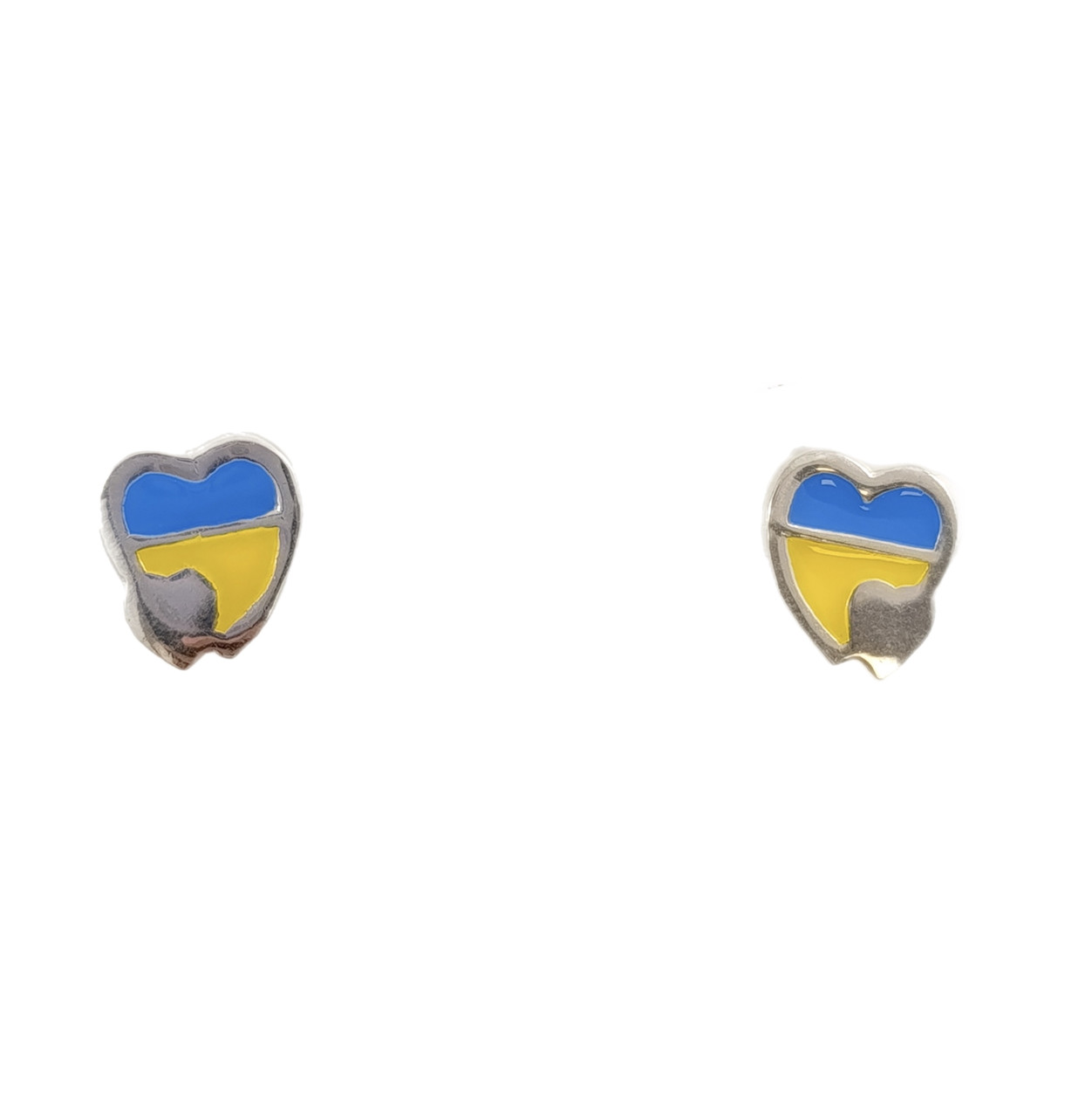Сережки срібні патріотичні жовто-блакитні "Серце України" УКС, фото 1