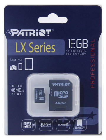 Карта пам'яті Patriot LX Series microSDHC 16GB Class10 (PSF16GMCSDHC10), фото 1
