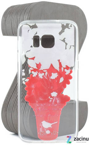 Чохол-накладка TPU для Samsung G935F S7 Edge Flowers diamonds ser. Квіти(Cactus) Прозорий/червоний, фото 3