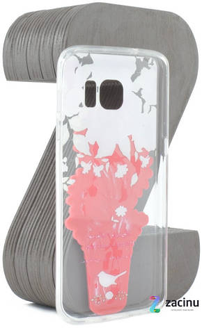 Чохол-накладка TPU для Samsung G935F S7 Edge Flowers diamonds ser. Квіти(Cactus) Прозорий/червоний, фото 4