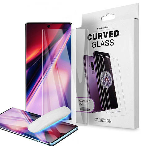 Захисне скло Curved Glass для Samsung Note 10 Full Glue Прозоре (Рідкий клей + УФ лампа) (001528), фото 1