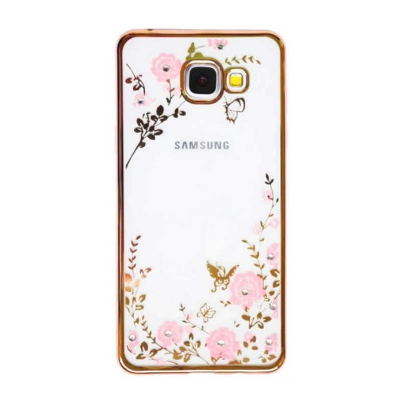 Чохол-накладка для Samsung A320F A3(2017) Квіти Прозорий/золотистий