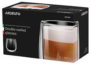 Набір чашок Ardesto 360 мл 2 шт. З подвійними стінками для лате Скло (AR2636G), фото 1