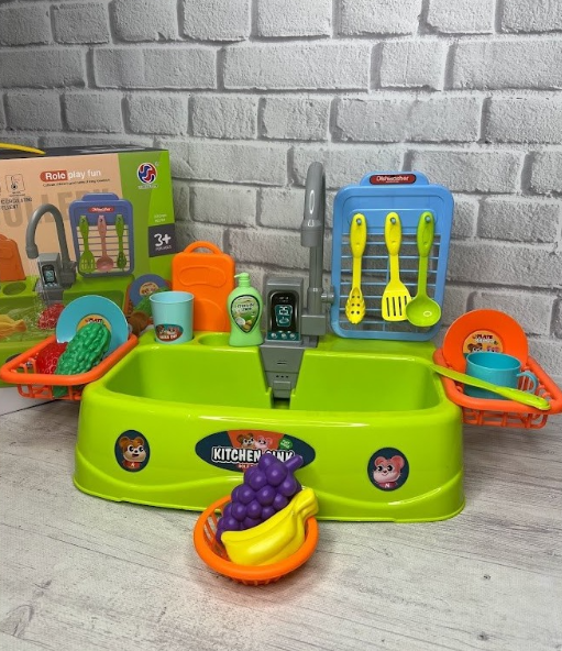 Іграшкова дитяча мийка - кухня з водою і посудом, 20 предметів, зелена. 2016-144