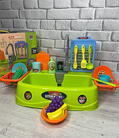 Іграшкова дитяча мийка - кухня з водою і посудом, 20 предметів, зелена. 2016-144