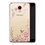 Чохол-накладка для Meizu M5 Квіти Прозорий/рожевий(334111)