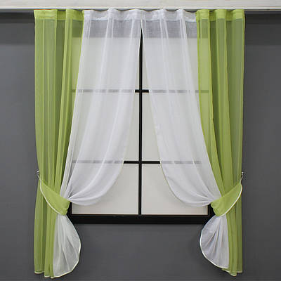 Кухонні шторки (260х170см.) на карниз 1,5м. Колір салатовий з білим. Код 083к 52-0977