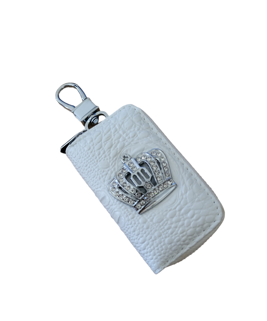 Брелок чохол для ключів автомобільний з карабіном білий з Короною зі стразами