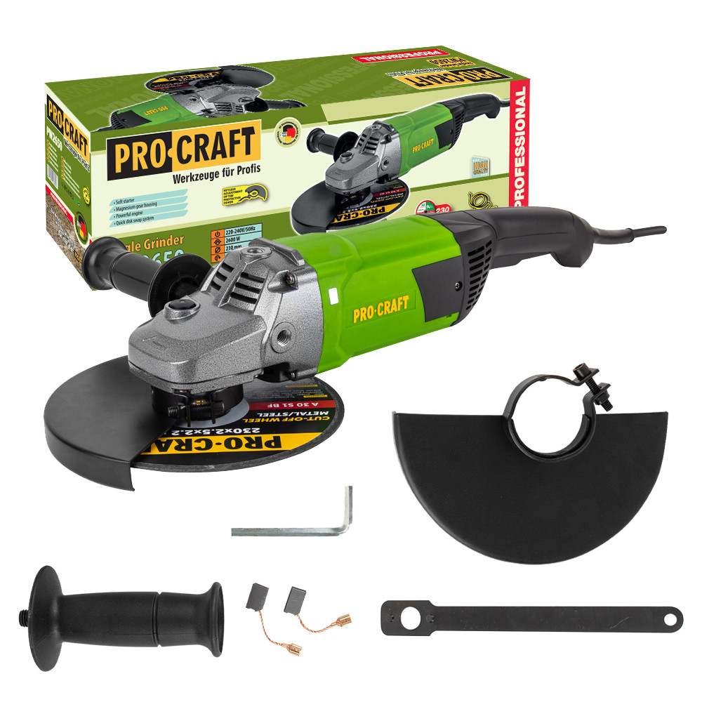 Кутошліфувальна машина Procraft PW2650 230 мм, 2600 Вт, 7500 об/хв