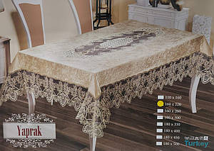 Бархатна скатертина «Yaprak» 160*220 см з мереживом