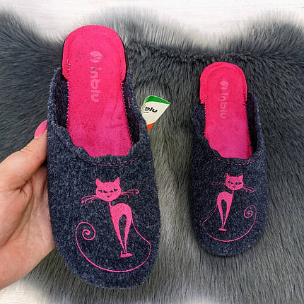 Тапочки домашні жіночі Inblu сині з малиновим фетрові на тонкій підошві 4542, фото 1