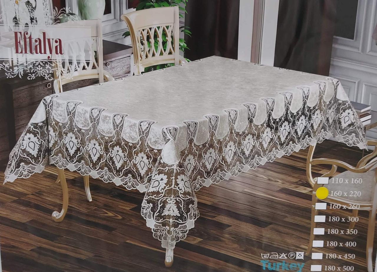 Скатертина бархатна «Eftalya» з мереживом 160*220 см