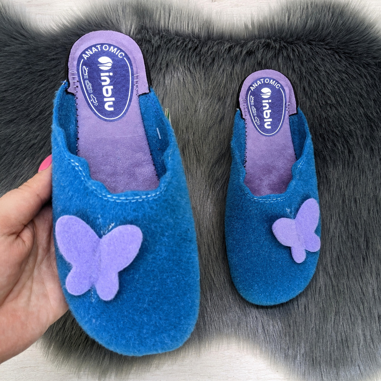 Тапочки домашні жіночі Inblu яскраво-сині фетрові 4543