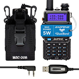 Комплект Рація Baofeng UV-5R UHF/VHF, 5 Вт, Li-ion 1800 маг + USB кабель PL2303 + чохол Mirkit