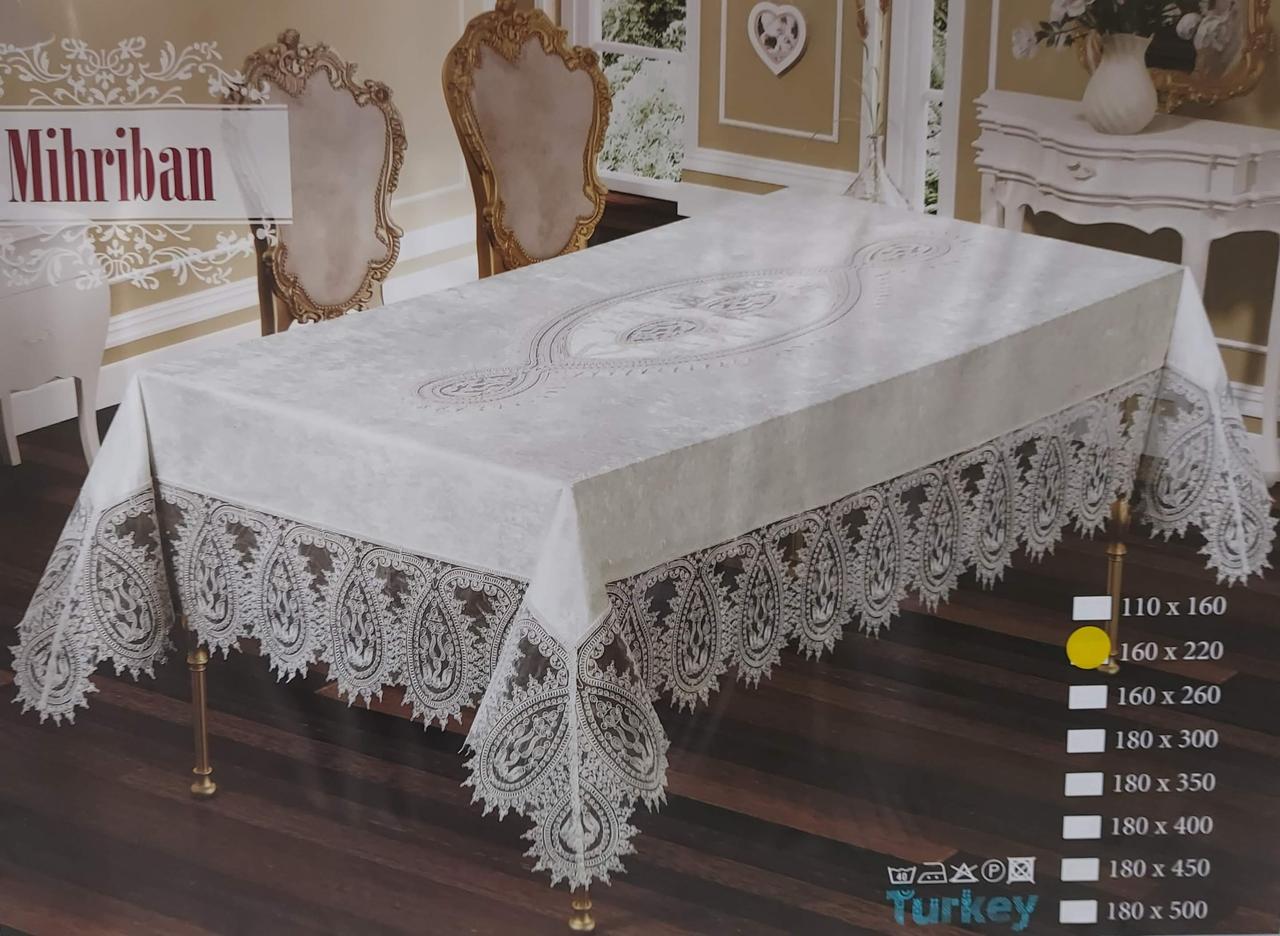 Скатертина бархатна святкова «Mihriban» з мереживом 160*220 см