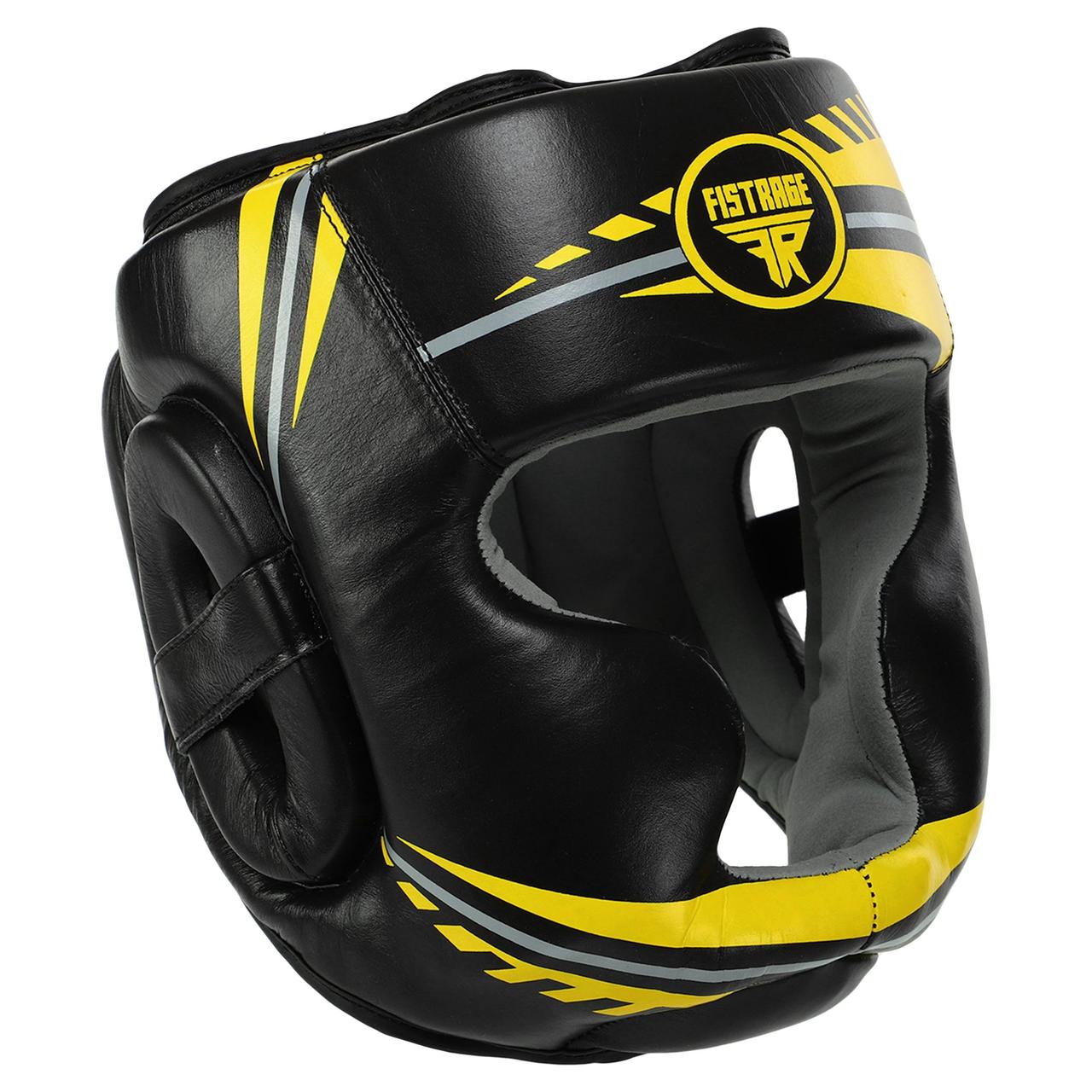 Шолом боксерський шкіряний з повним захистом Zelart Pro Training 9358 розмір M Black-Yellow, фото 1