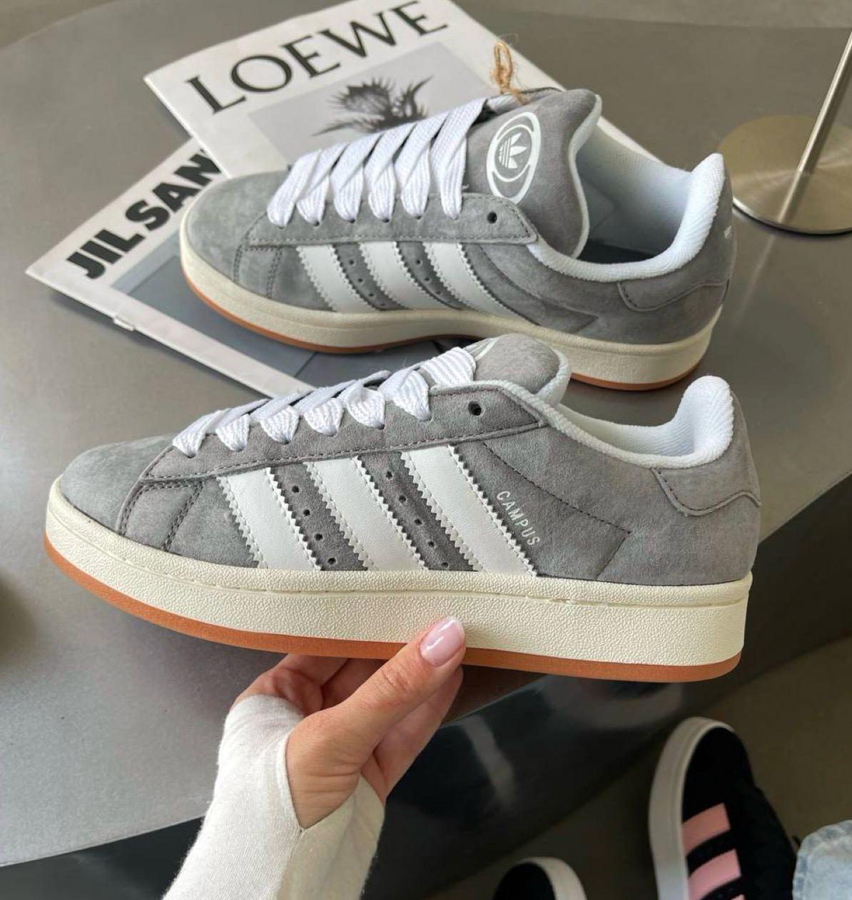 Жіночі кросівки Adidas Campus Grey White Gum Адідас Кампус сірі замшеві демісезон демісезон