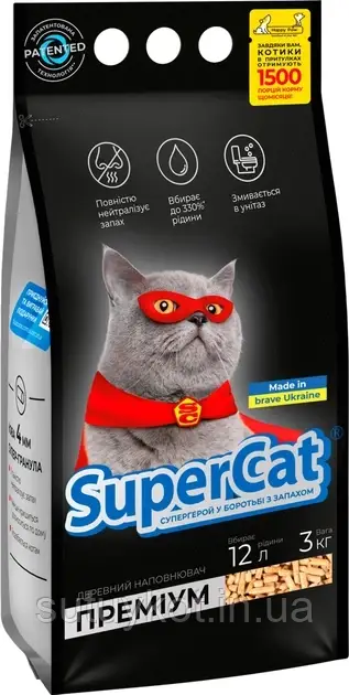 Коллар SuperCat Супер кет преміум наповнювач із деревини для котів, 4 мм, 3 кг