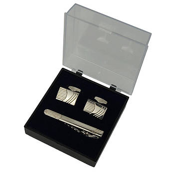 Класичний набір запонки та затискач для краватки Pierre Cavelli S2111