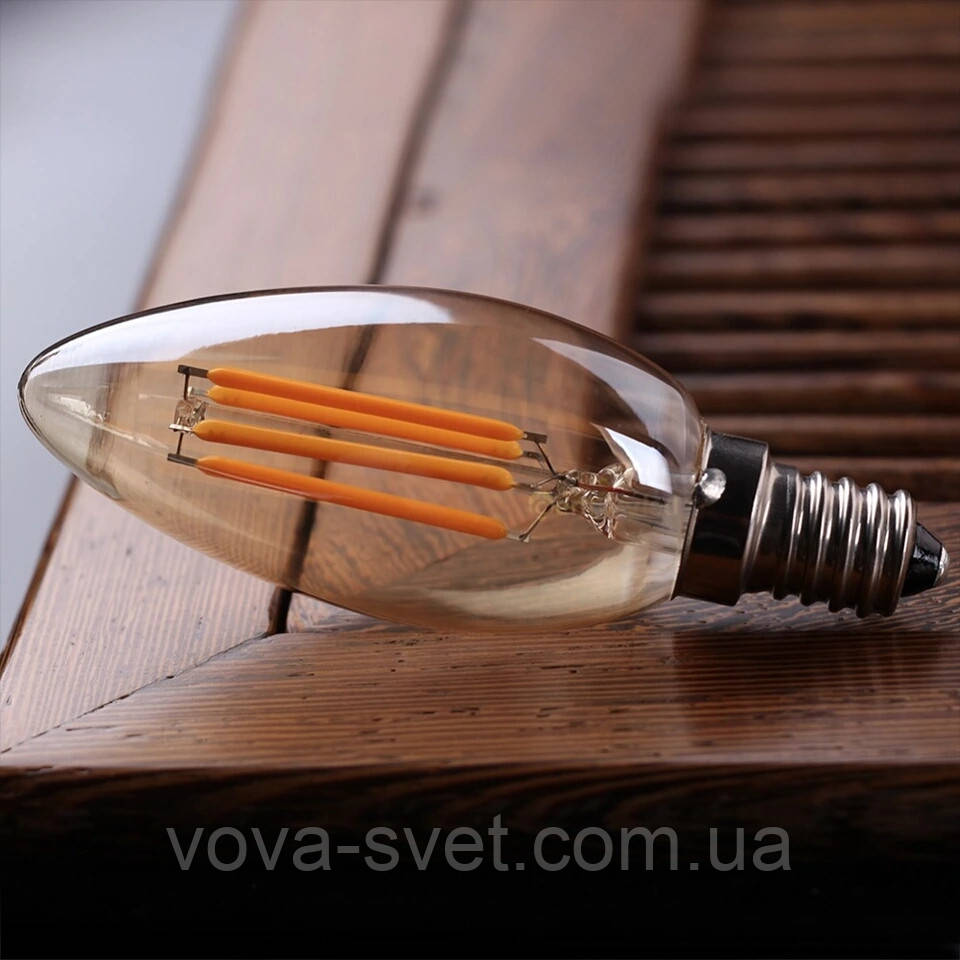 LED-лампа Едісона C-35 (4w) E-14 (AMBER) "NEW" filament