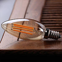 LED лампа Эдисона C-35 (4w) E-14 (AMBER) "NEW" filament