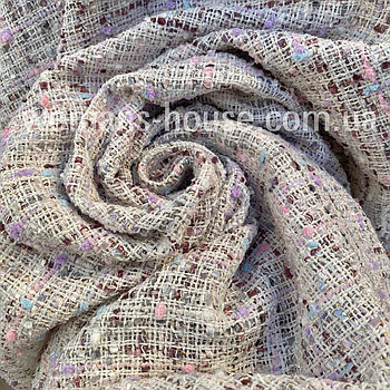 Твідова тканина (костюмна) щільна клітинка Бежева з різнокольоровими нитками