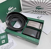 Мужской кожаный ремень с автоматической пряжкой LACOSTE подарочный набор для мужчины пояс и две сменные пряжки