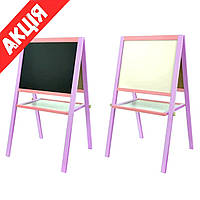 Мольберт магнітний Для малювання крейдою та маркером Дошка дитяча двостороння Розвивальний Рожевий Rby