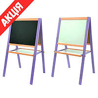 Мольберт магнітний Для малювання крейдою та маркером Дошка дитяча двостороння Розвивальний Фіолетовий Rby