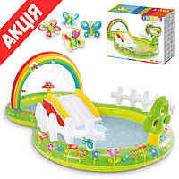 Водний ігровий центр дитячий Intex 57154 Надувний комплекс з гіркою та фонтаном Басейн з душем, м'ячиками Rby