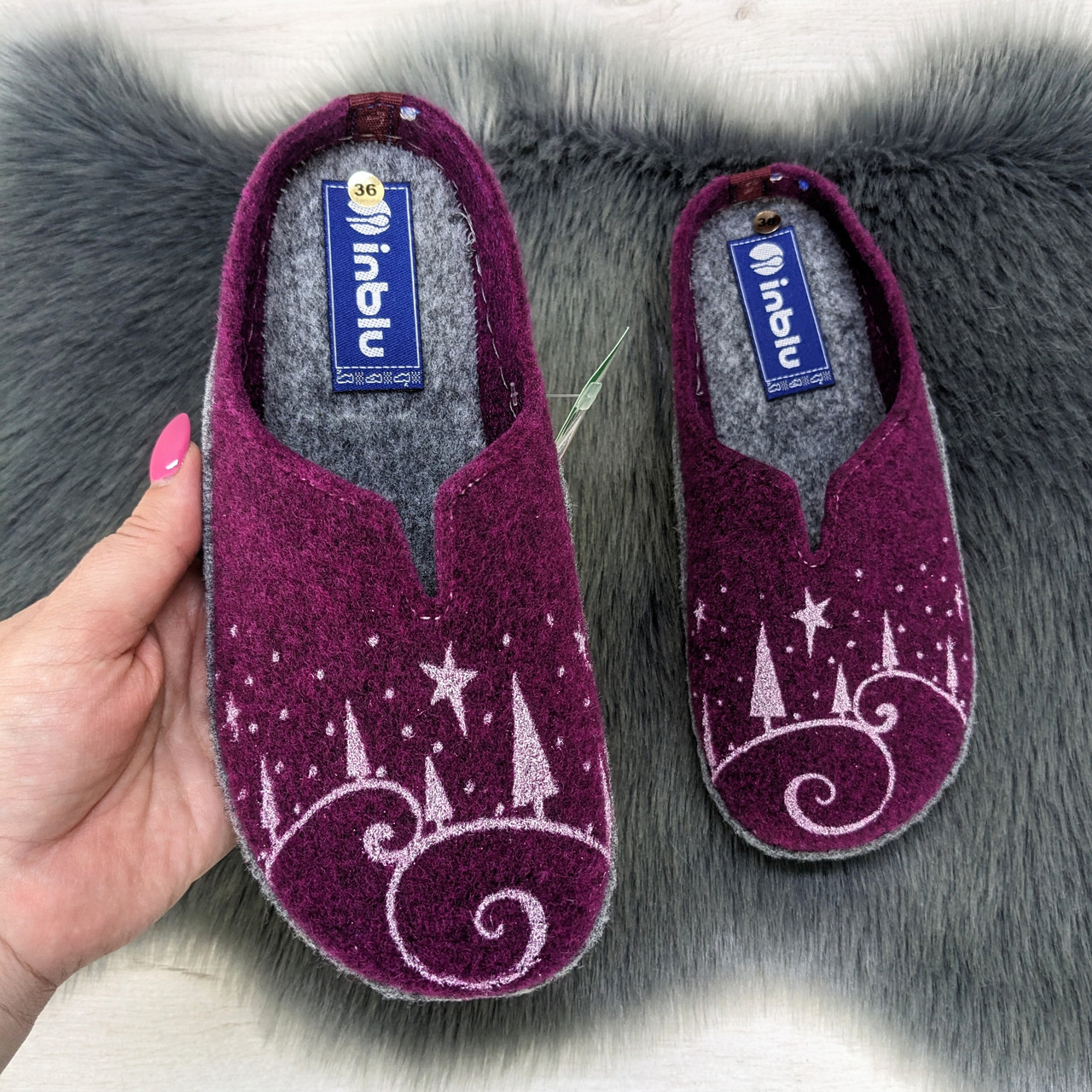 Жіночі кімнатні капці фетрові для ламінату Inblu сливові 4230, фото 1