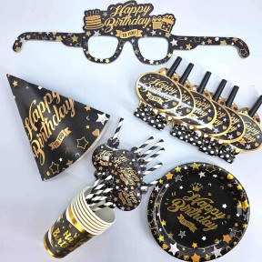 Набір святковий Нарру Birrday чорний із золотом 36 одиниць Чорний Unison 871302 KNZ