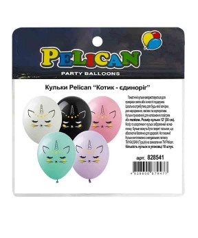 Кульки 12' (30см) "Котик-єдиноріг" 10шт Pelican 828541 KNZ