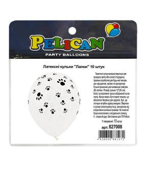 Кульки латексні 12' (30см) "Лапки" Pelican 10 шт Білий Pelican 827008 KNZ, фото 1