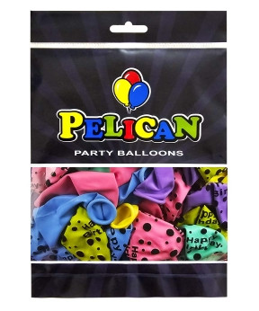 Кульки латексні Pelican 12' (30см) "Happy Birthday, горошок" 50 шт Pelican 824028 KNZ