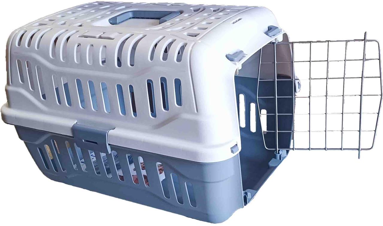 Переноска для тварин до 8 кг Georplast Spark з металевими дверима, сіро-синя, 48.5x33.5x31 см, фото 1