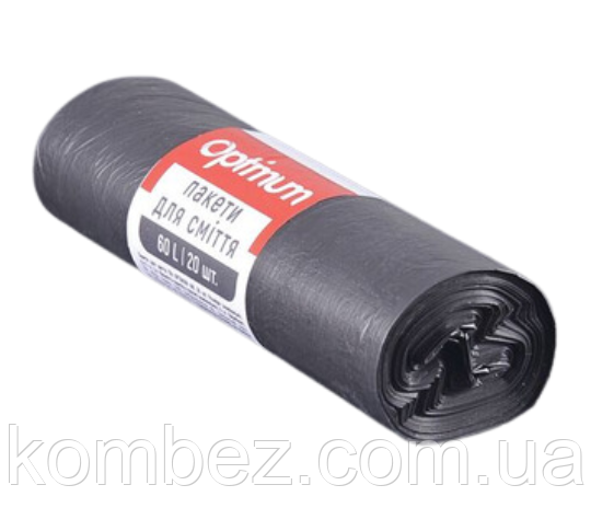 PRO Пакет для сміття п/е LD 60л/20шт чорний 60*70 OPTIMUM (60шт/ящ), фото 1