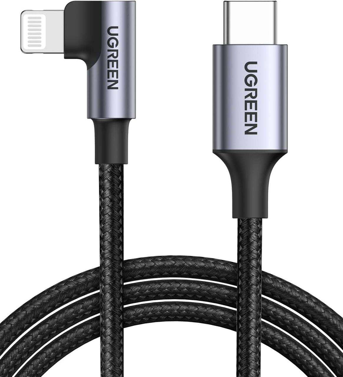 Кабель зарядний UGREEN USB-C to Lightning MFi з кутом 90 градусів 1 м Black (US305)