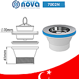 Випуск 70 мм для сифона кухонної мийки та умивальника 1 1/2 з пробкою NOVA 7002N, фото 2